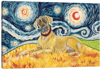Great Dane On A Starry Night Uncropped Canvas Art Print - Great Dane Art
