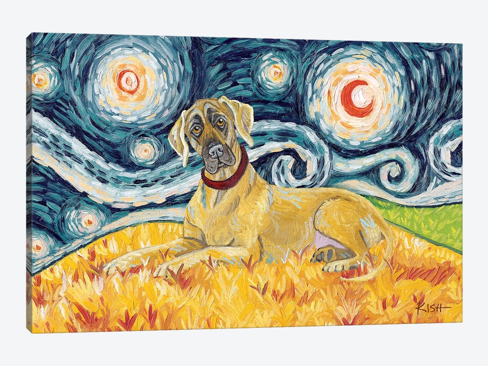 Great Dane On A Starry Night Uncropped by Gretchen Kish Serrano 1-piece Canvas Print