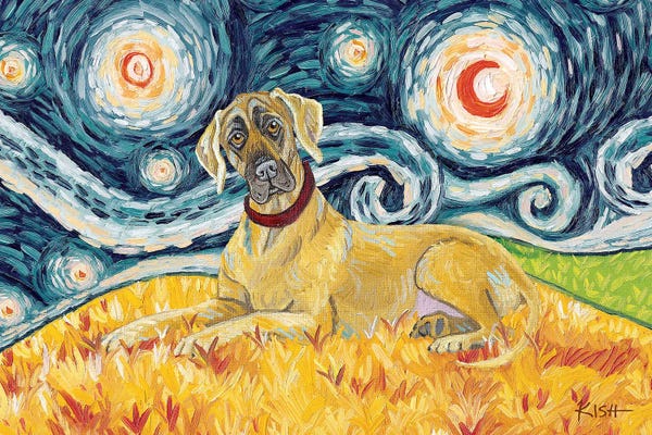 Great Danes: Great Dane On A Starry Night Uncropped by Gretchen KISH Serrano