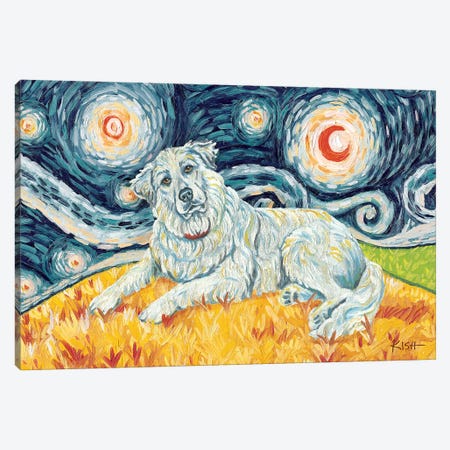 Great Pyrenees On A Starry Night Canvas Print #GKS67} by Gretchen Kish Serrano Canvas Art