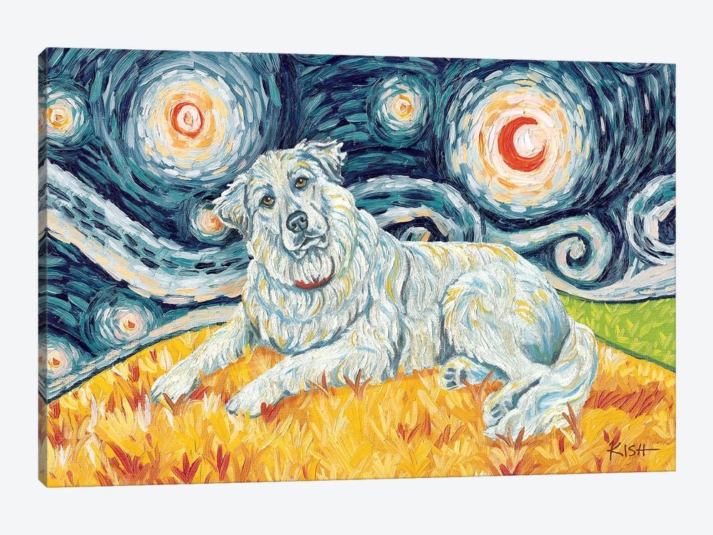 Great Pyrenees On A Starry Night by Gretchen Kish Serrano 1-piece Canvas Art