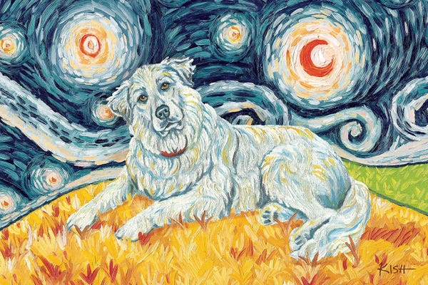 Great Pyrenees: Great Pyrenees On A Starry Night by Gretchen KISH Serrano
