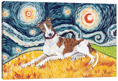 Greyhound On A Starry Night Canvas Art Print