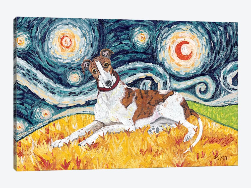 Greyhound On A Starry Night by Gretchen Kish Serrano 1-piece Canvas Art Print