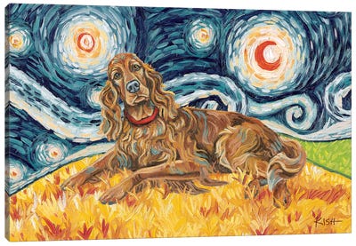 Irish Setter On A Starry Night Canvas Art Print - Gretchen Kish Serrano