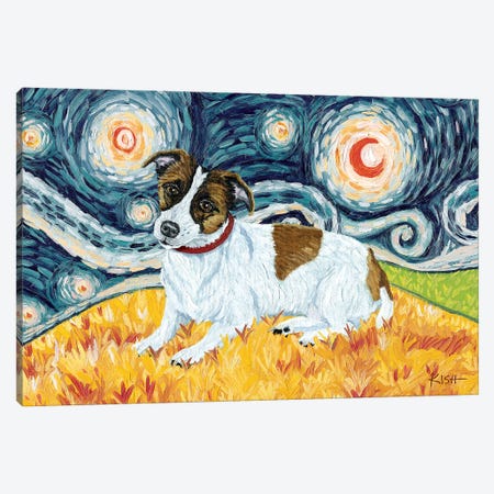 Jack Russell Terrier On A Starry Night Canvas Print #GKS71} by Gretchen Kish Serrano Canvas Artwork