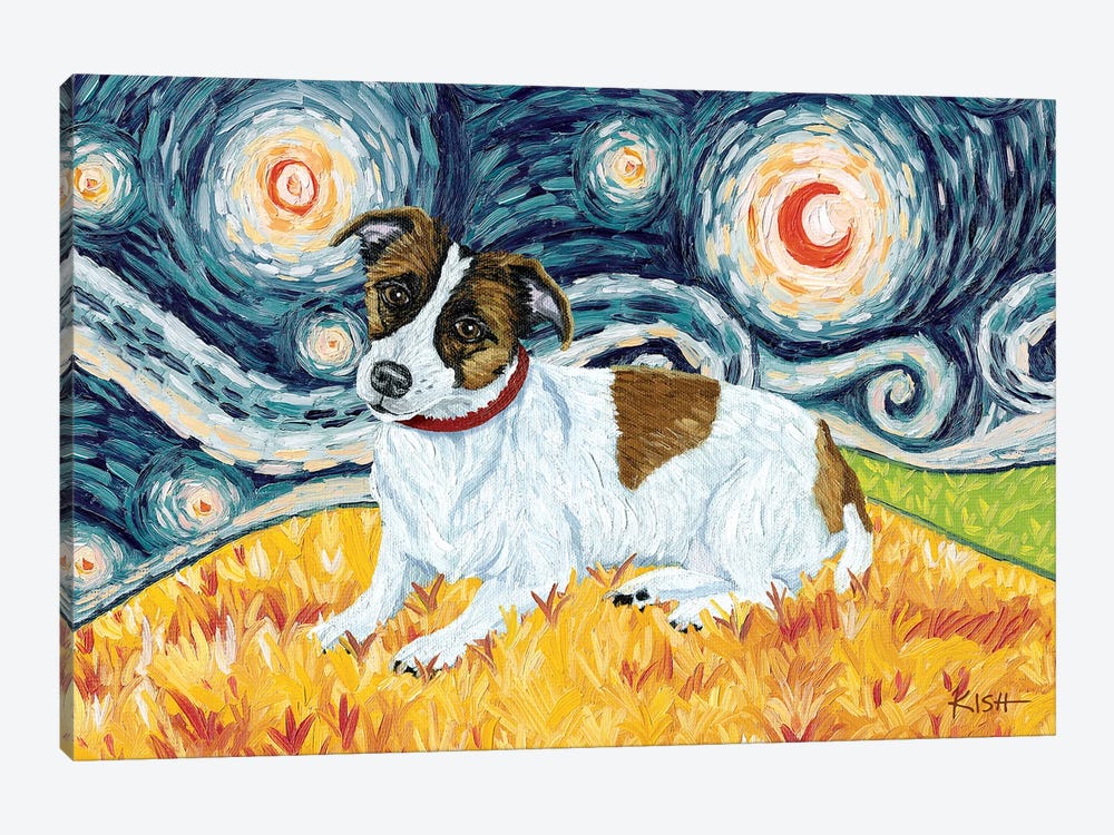 Jack Russell Terrier On A Starry Night by Gretchen Kish Serrano 1-piece Canvas Print