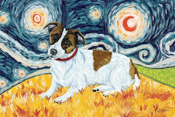 Jack Russell Terriers: Jack Russell Terrier On A Starry Night by Gretchen KISH Serrano