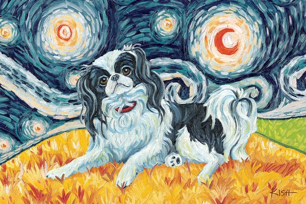 Japanese Chins: Japanese Chin On A Starry Night by Gretchen KISH Serrano