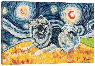 Keeshond On A Starry Night Canvas Art Print - Gretchen Kish Serrano
