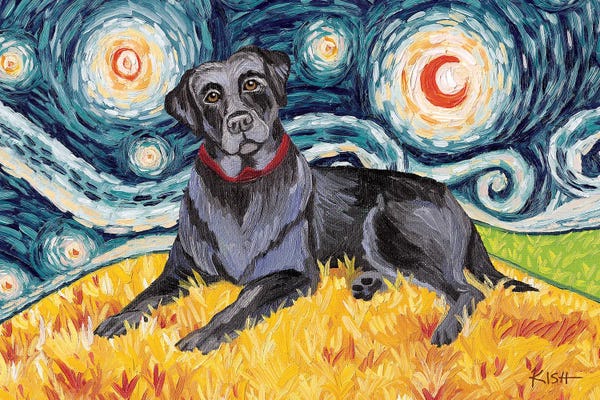 Starry Night Collection: Black Lab On A Starry Night by Gretchen KISH Serrano