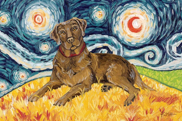 Starry Night Collection: Chocolate Lab On A Starry Night by Gretchen KISH Serrano