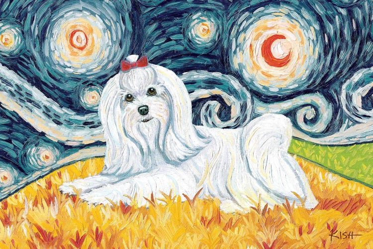 Maltese On A Starry Night Long Haired by Gretchen Kish Serrano wall art
