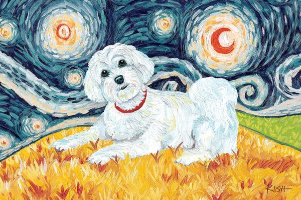Maltese: Maltese On A Starry Night Puppycut by Gretchen KISH Serrano