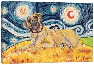 Mastiff On A Starry Night Canvas Art Print - Gretchen Kish Serrano