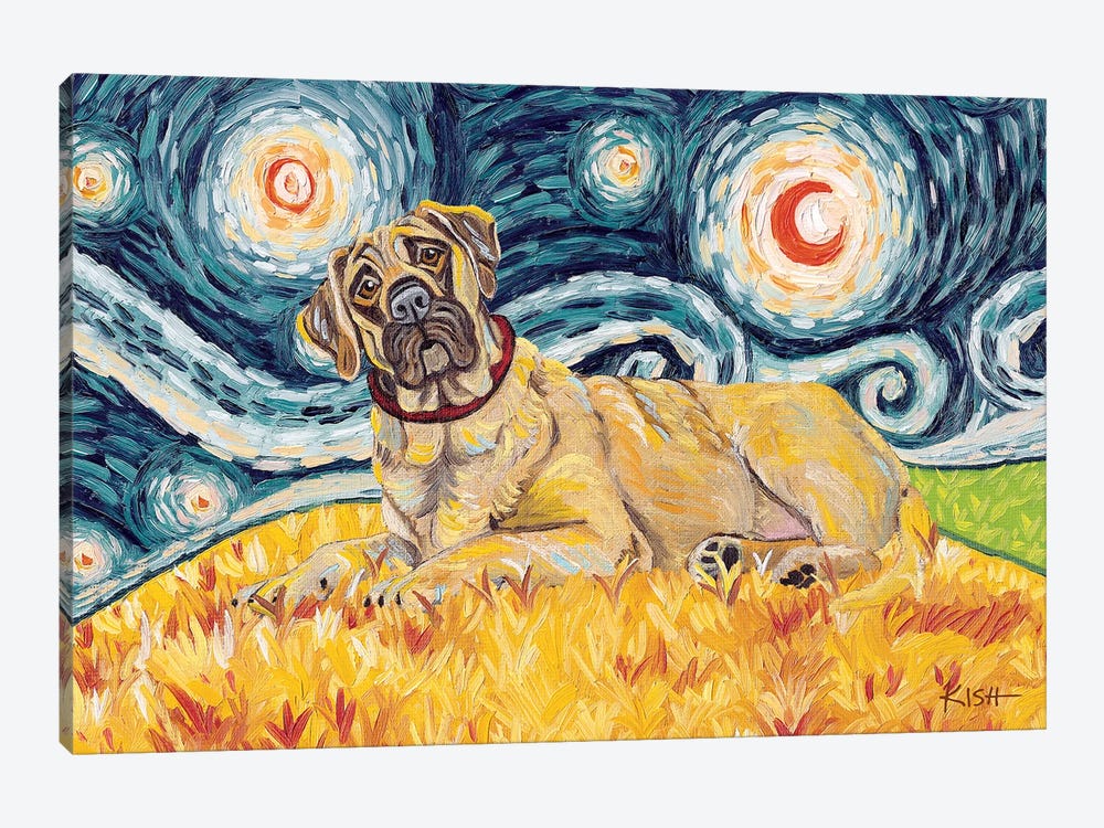 Mastiff On A Starry Night by Gretchen Kish Serrano 1-piece Canvas Art Print