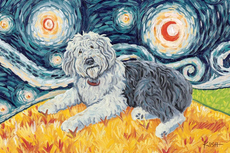 Old English Sheepdog On A Starry Night