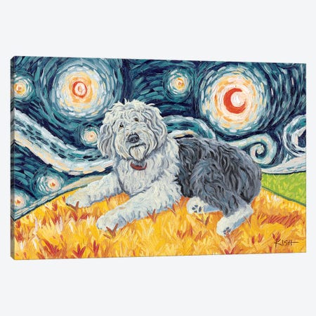 Old English Sheepdog On A Starry Night Canvas Print #GKS82} by Gretchen Kish Serrano Canvas Print