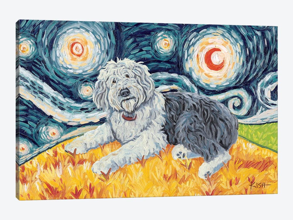 Old English Sheepdog On A Starry Night by Gretchen Kish Serrano 1-piece Art Print