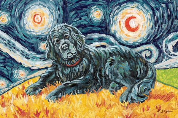 Newfoundlands: Newfoundland On A Starry Night by Gretchen KISH Serrano