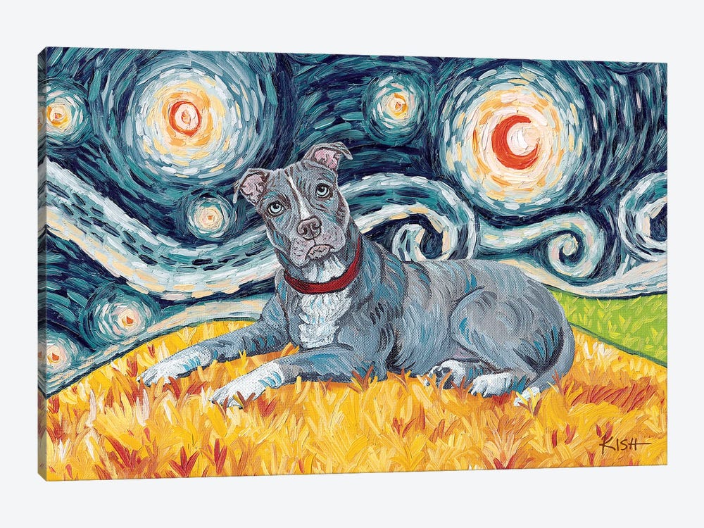 Pit Bull On A Starry Night Grey by Gretchen Kish Serrano 1-piece Canvas Print
