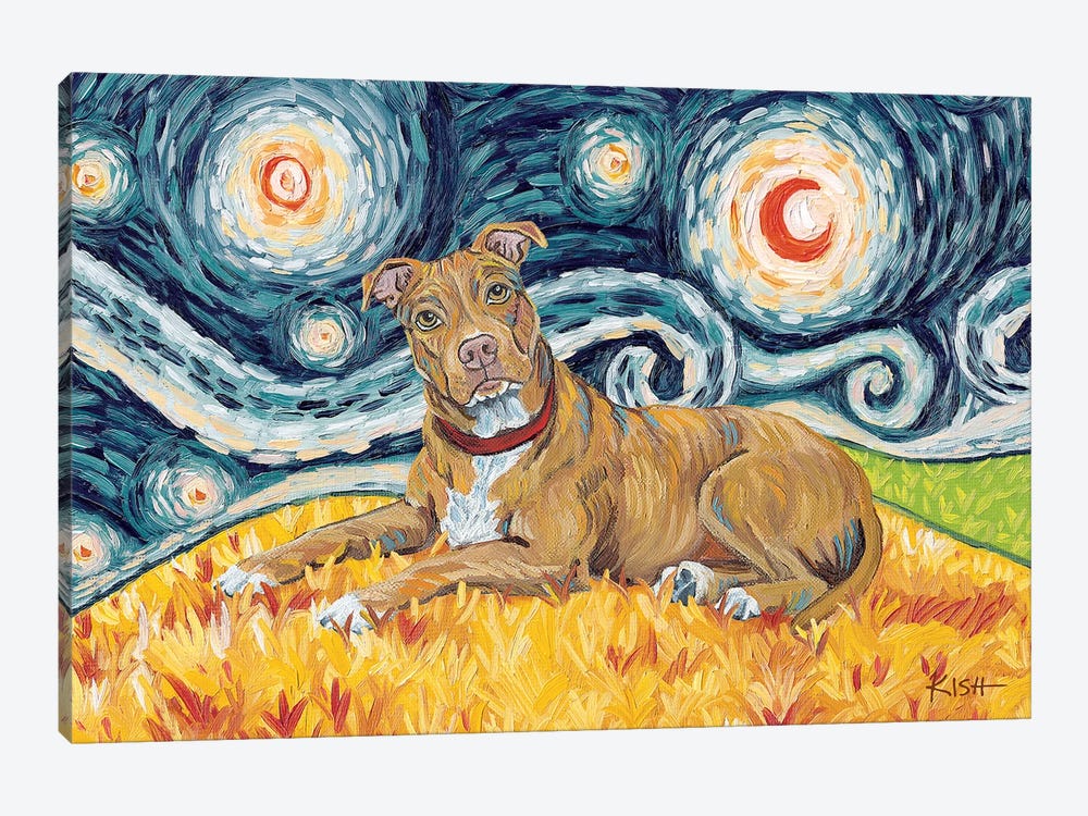 Pit Bull On A Starry Night Tan by Gretchen Kish Serrano 1-piece Canvas Art