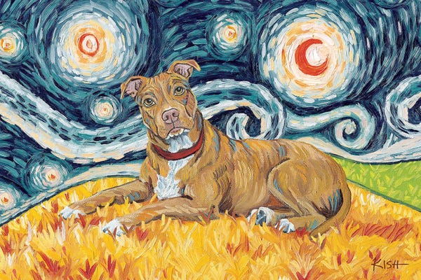 Pit Bulls: Pit Bull On A Starry Night Tan by Gretchen KISH Serrano