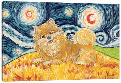Pomeranian On A Starry Night Canvas Art Print