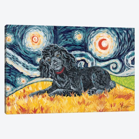 Poodle On A Starry Night Black Canvas Print #GKS89} by Gretchen Kish Serrano Canvas Art Print