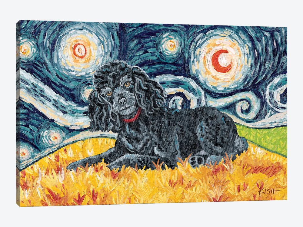 Poodle On A Starry Night Black by Gretchen Kish Serrano 1-piece Canvas Art