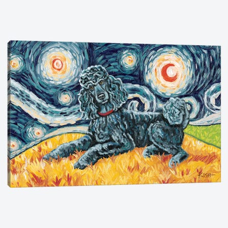 Standard Poodle On A Starry Night Black Canvas Print #GKS90} by Gretchen Kish Serrano Canvas Wall Art