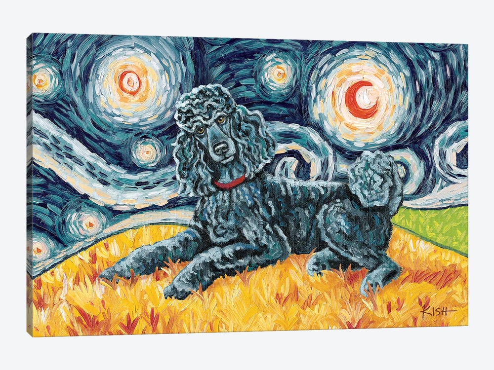 Standard Poodle On A Starry Night Black by Gretchen Kish Serrano 1-piece Canvas Wall Art
