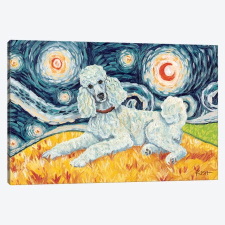 Standard Poodle On A Starry Night White Canvas Print #GKS91} by Gretchen Kish Serrano Canvas Artwork