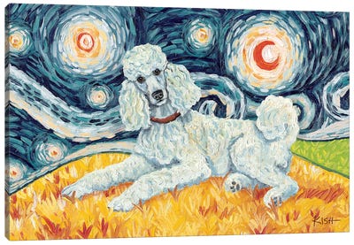 Standard Poodle On A Starry Night White Canvas Art Print - Gretchen Kish Serrano