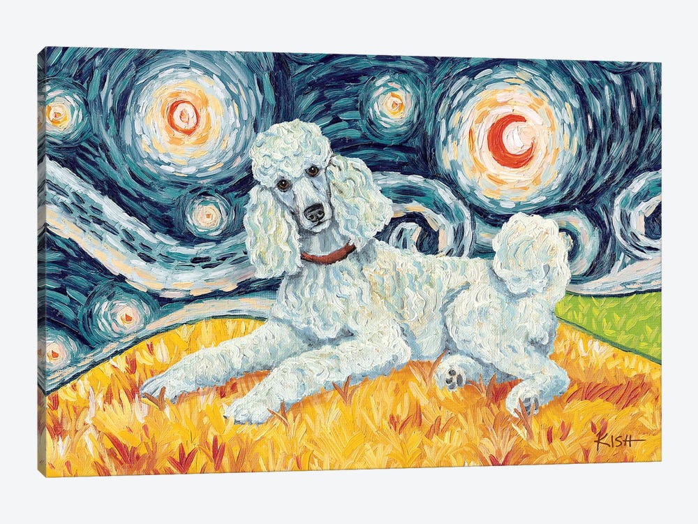 Standard Poodle On A Starry Night White 1-piece Canvas Art Print