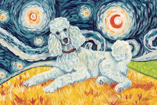 Poodles: Standard Poodle On A Starry Night White by Gretchen KISH Serrano