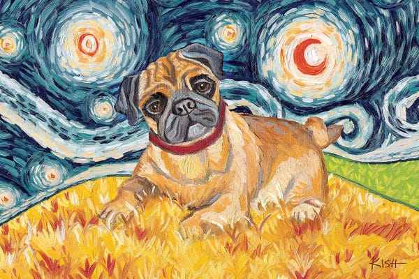 Starry Night Collection: Pug On A Starry Night by Gretchen KISH Serrano