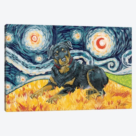 Rottweiler On A Starry Night Canvas Print #GKS95} by Gretchen Kish Serrano Canvas Print