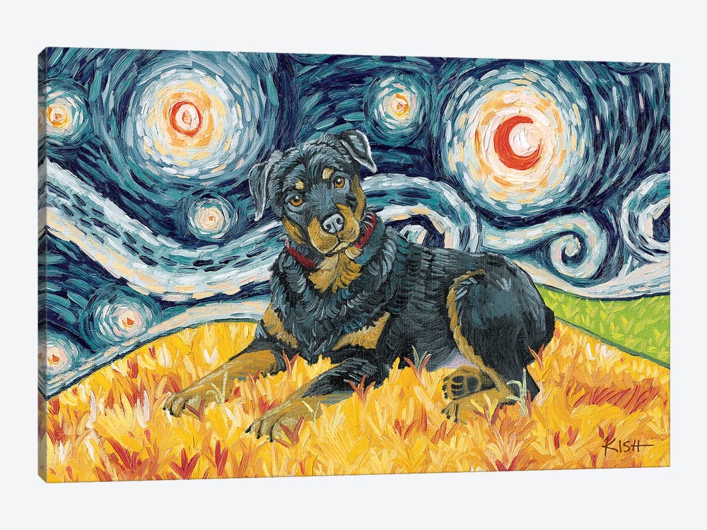 Rottweiler On A Starry Night by Gretchen Kish Serrano 1-piece Canvas Print