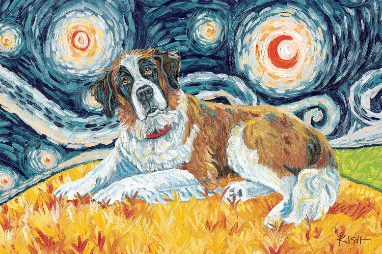 Saint Bernard On A Starry Night