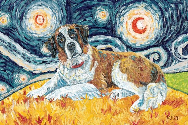 Saint Bernard On A Starry Night by Gretchen Kish Serrano wall art