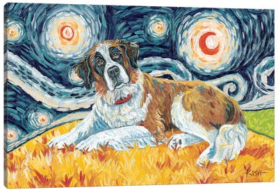 Saint Bernard On A Starry Night Canvas Art Print
