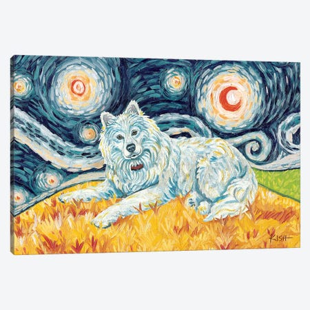 Samoyed On A Starry Night Canvas Print #GKS97} by Gretchen Kish Serrano Canvas Print