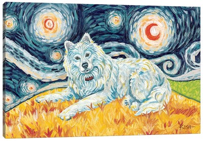 Samoyed On A Starry Night Canvas Art Print