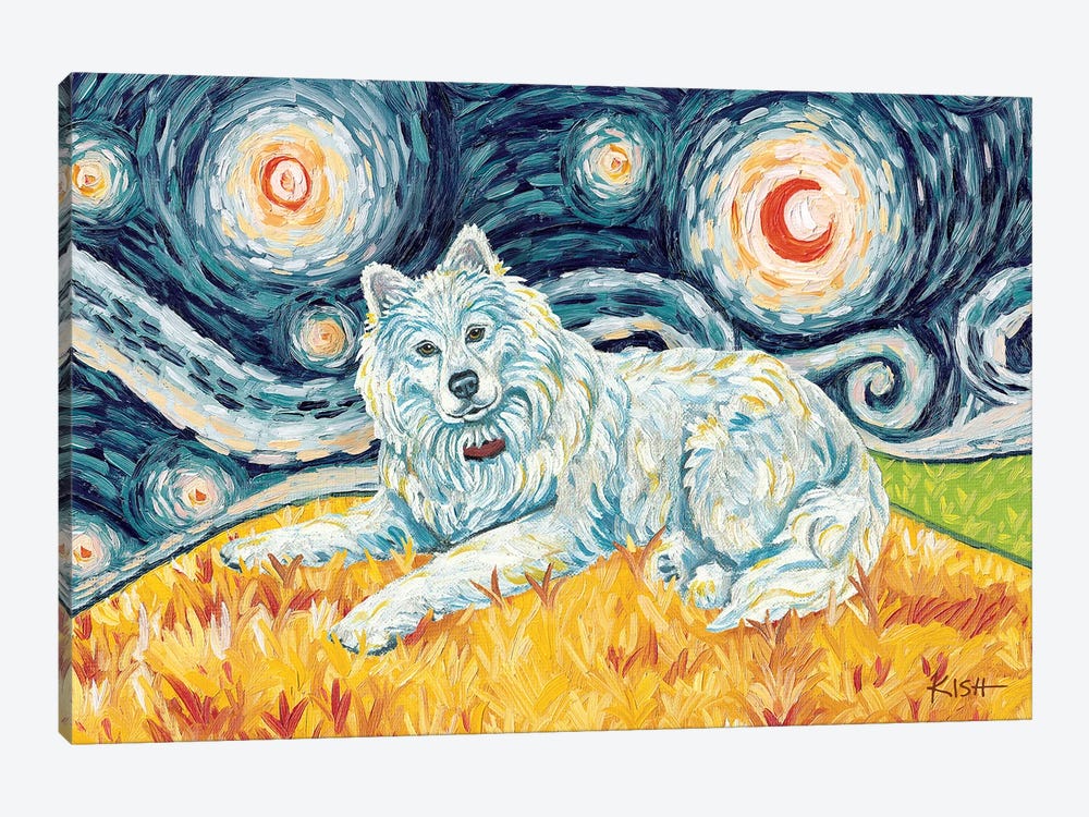 Samoyed On A Starry Night by Gretchen Kish Serrano 1-piece Canvas Art Print