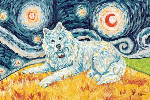 Samoyeds: Samoyed On A Starry Night by Gretchen KISH Serrano