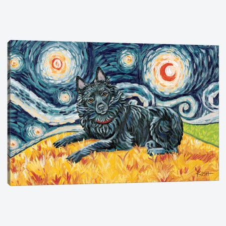 Schipperke On A Starry Night Canvas Print #GKS98} by Gretchen Kish Serrano Canvas Artwork
