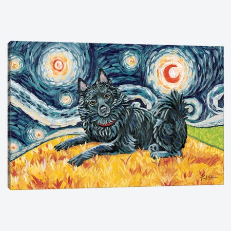 Schipperke On A Starry Night With A Tail Canvas Print #GKS99} by Gretchen Kish Serrano Canvas Artwork