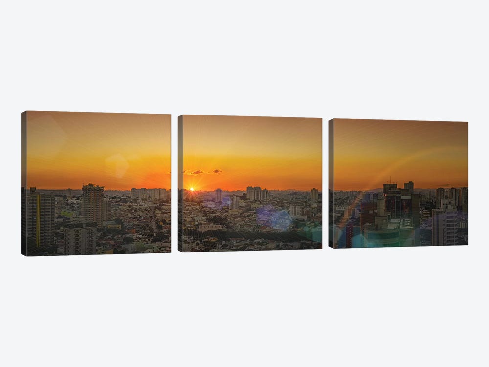 Sunset At City Panorama by Glauco Meneghelli 3-piece Canvas Wall Art
