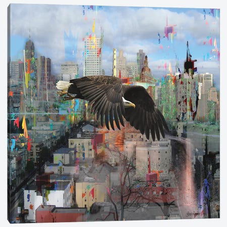 Cityscape With Distrustful Bird Canvas Print #GLR58} by Geert Lemmers Canvas Art